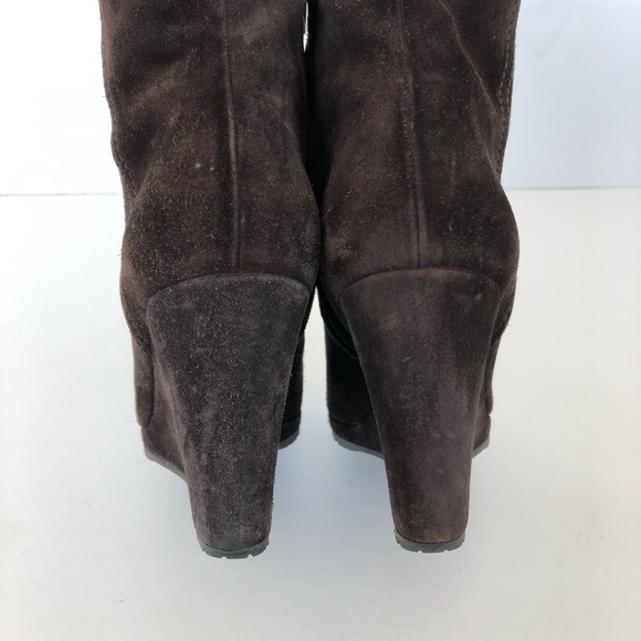 ♦️SOLD♦️PRADA Brown Suede Short Ankle Wedge Boots Sz 39 / 8.5 - Picture 14 of 16